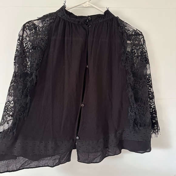 Zara Women’s Black Lace Crop 3/4 Sleeves Mock Neck Top Size S - Picture 9 of 9